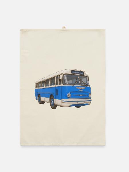 Alter blauer Bus - Organic Geschirrtuch - Natur - Vorne