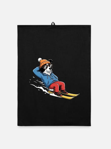 Entspannter Ski Hund Mit Sonnenbrille Und Mütze - Organic Geschirrtuch - Schwarz - Vorne