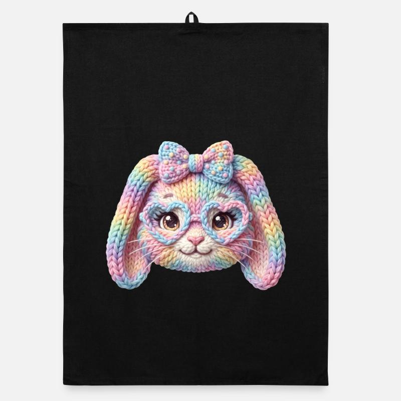 Lunettes en forme de cœur de lapin Pâques en forme de lapin pastel arc-en-ciel Torchon bio