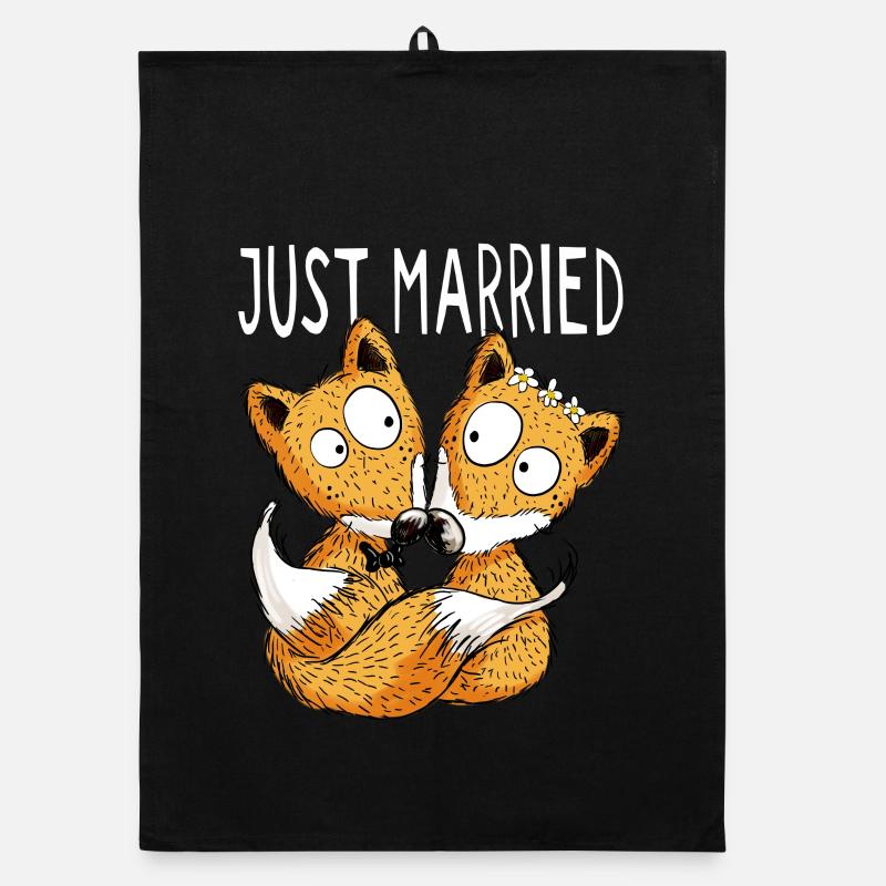 Just Married Foxes - Fox Wedding - Gift Organic dish towel