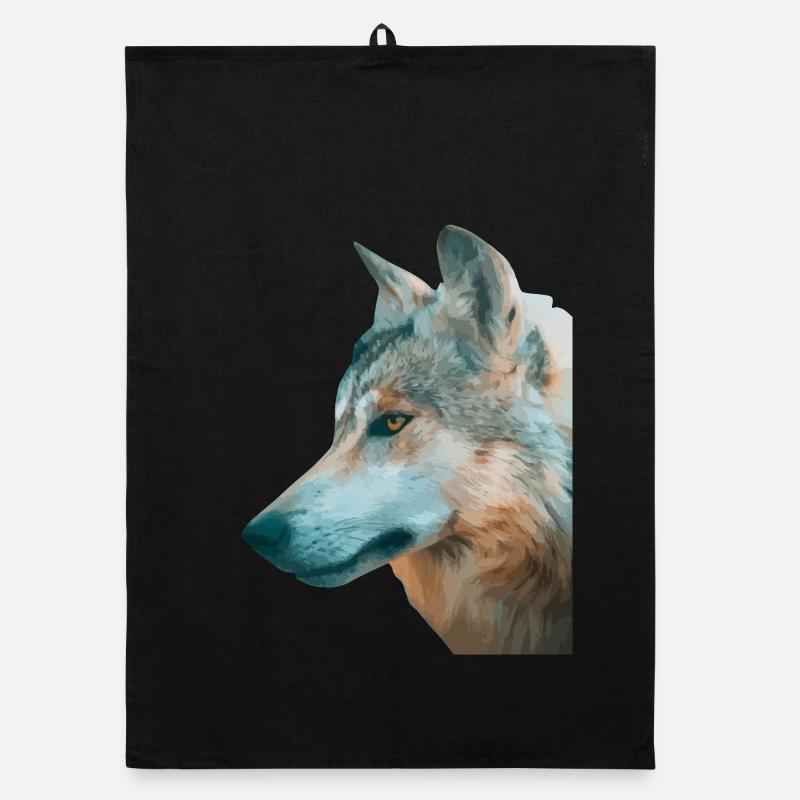 Wolfs Kopf Aquarellprint - Organic Geschirrtuch - Schwarz