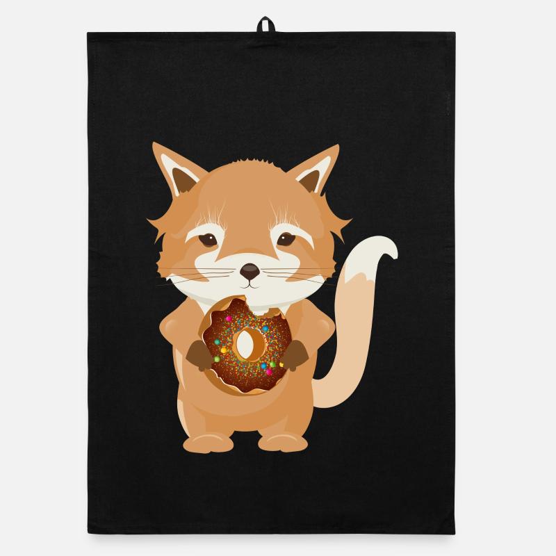 little fox with delicious chocolate donut Organic dish towel