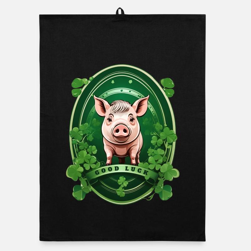 Cochon chanceux avec trèfles Torchon bio