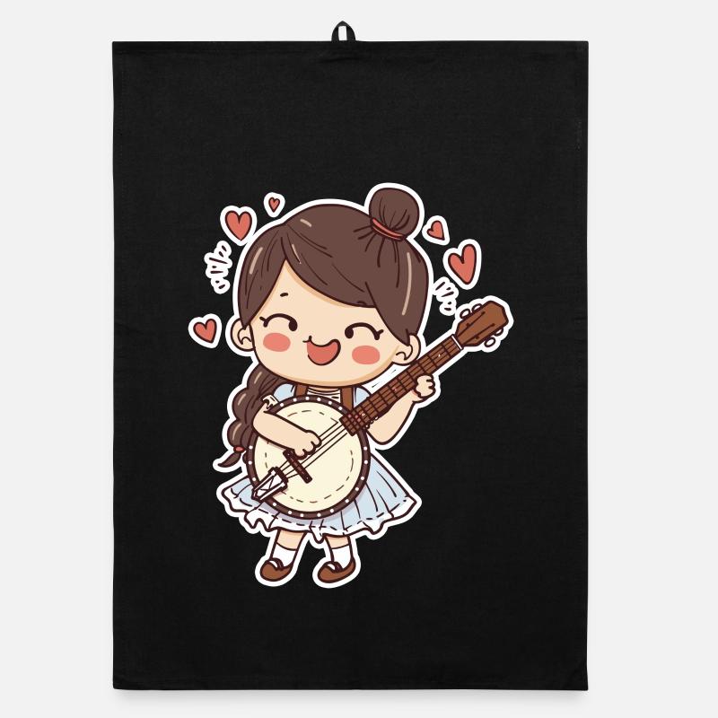 Banjo player comic style Organic dish towel