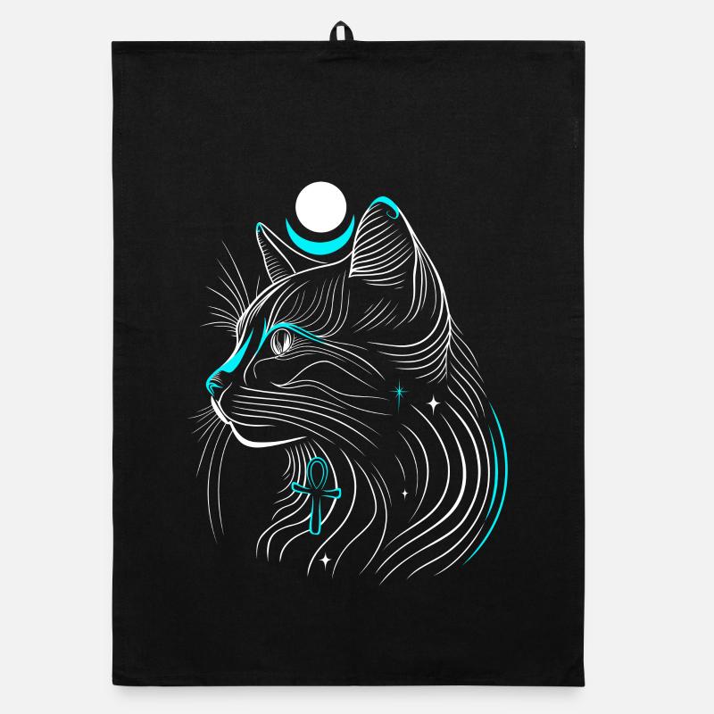 Minimalistische Bastet-Katze im Profil mit Mond Organic Geschirrtuch