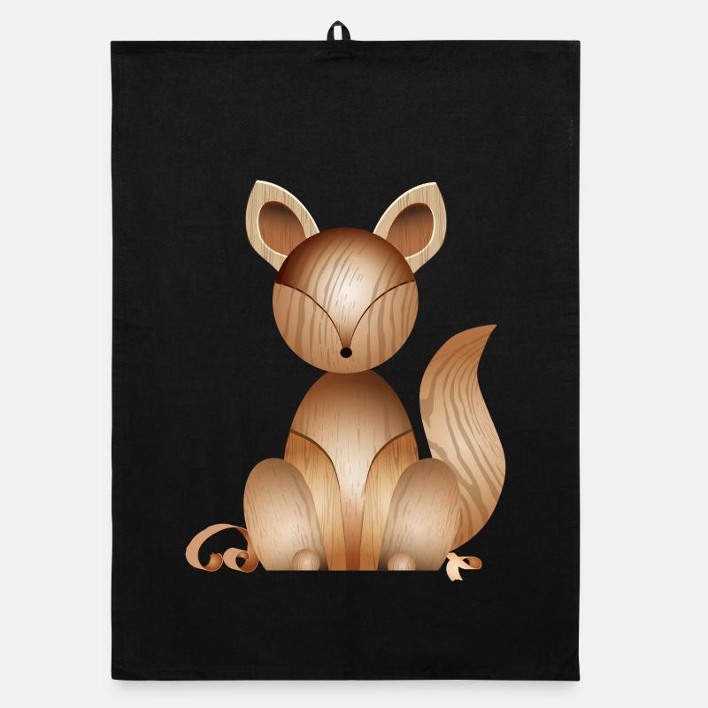 Wood-look illustration – Cute fox Organic dish towel