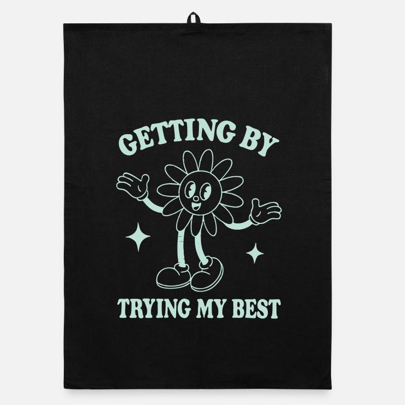Getting By Trying My Best – Retro Style Saying Organic dish towel