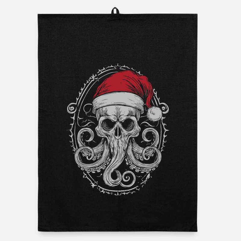 Crâne de Noël Sombre – Tentacule pieuvre pieuvre Torchon bio