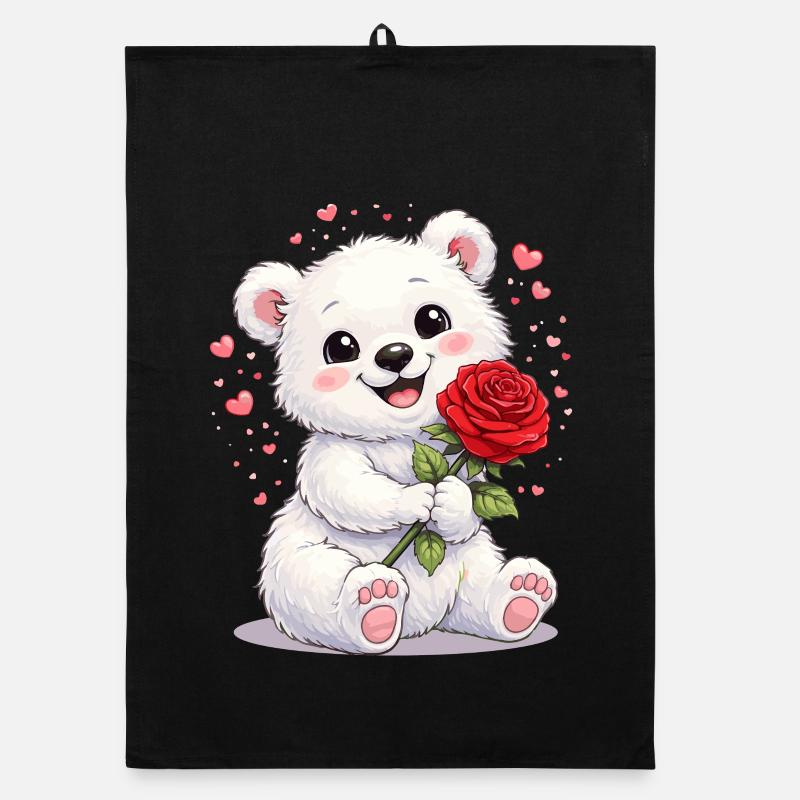 Ours mignon avec une rose – Motif de la Saint-Valentin Torchon bio