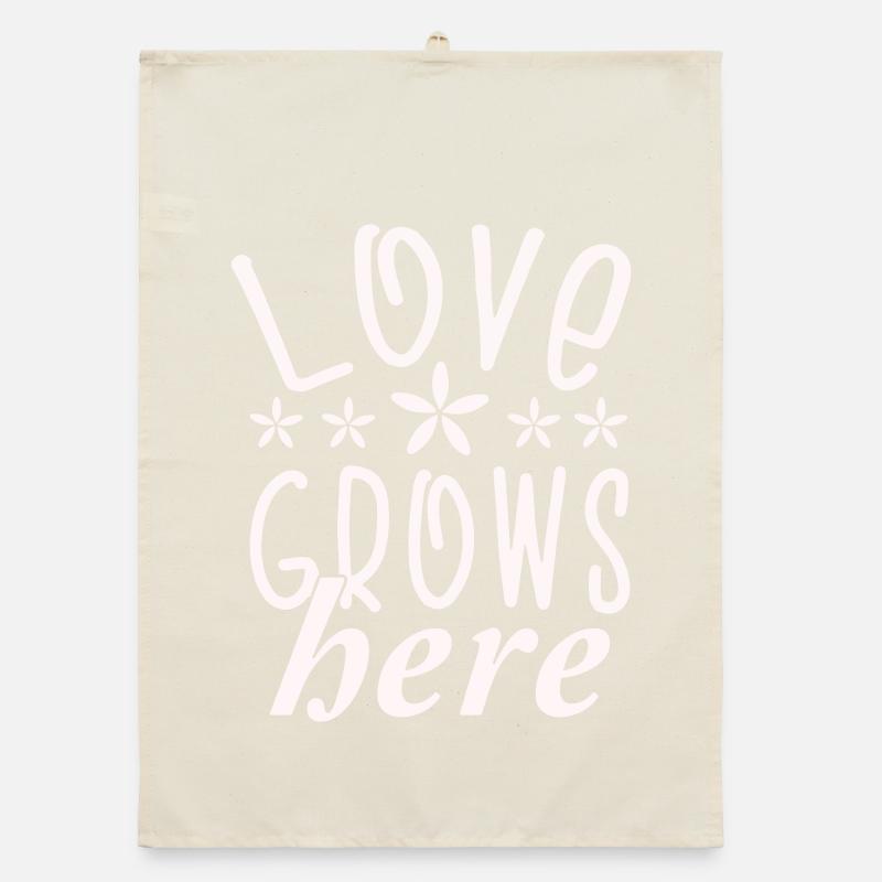 Love grows here Blumen Typography Organic Geschirrtuch
