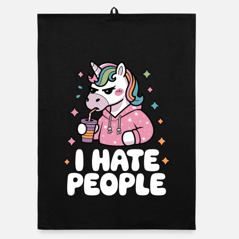 Grimmiges Einhorn Hoodie hate people hasse mensche Organic Geschirrtuch