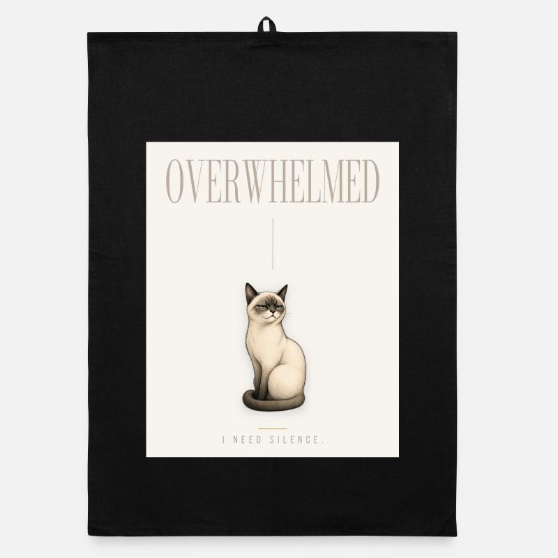 OVERWHELMED. Noble Cat Introvert Meme Design Organic Geschirrtuch