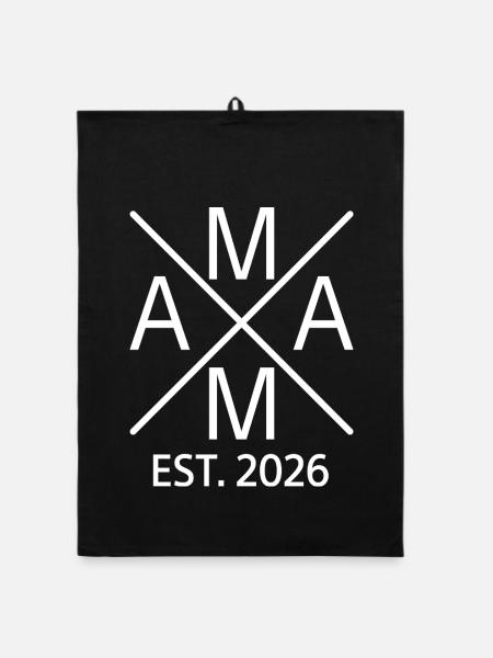 Mama Est 2026 Andreaskreuz Modern - Organic Geschirrtuch - Schwarz