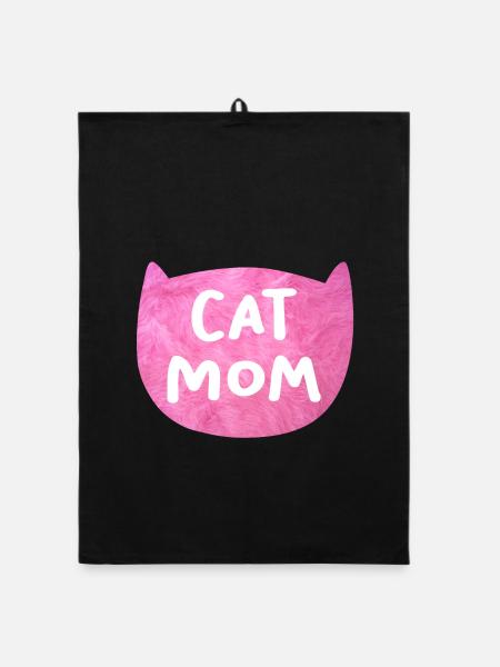 Katze Flausch Mom Mama coole Quotes Fell rosa pink - Organic Geschirrtuch - Schwarz - Vorne