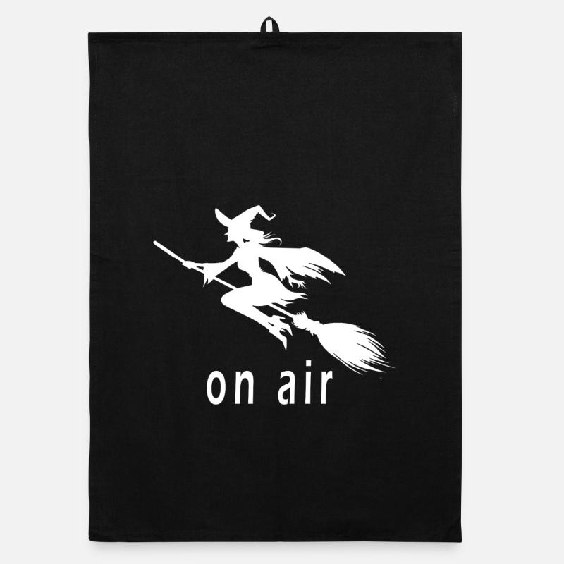 Flying witch on broom with 'on air' lettering Organic dish towel