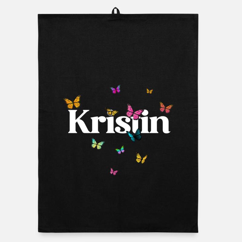 Schöner Mädchenname mit Schmetterlingen KRISTIN Organic Geschirrtuch