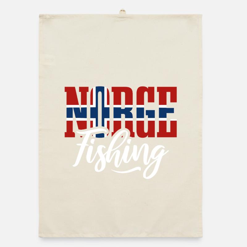 Drapeau de pêche Norge - Cadeau de pêcheur norvégien Torchon bio