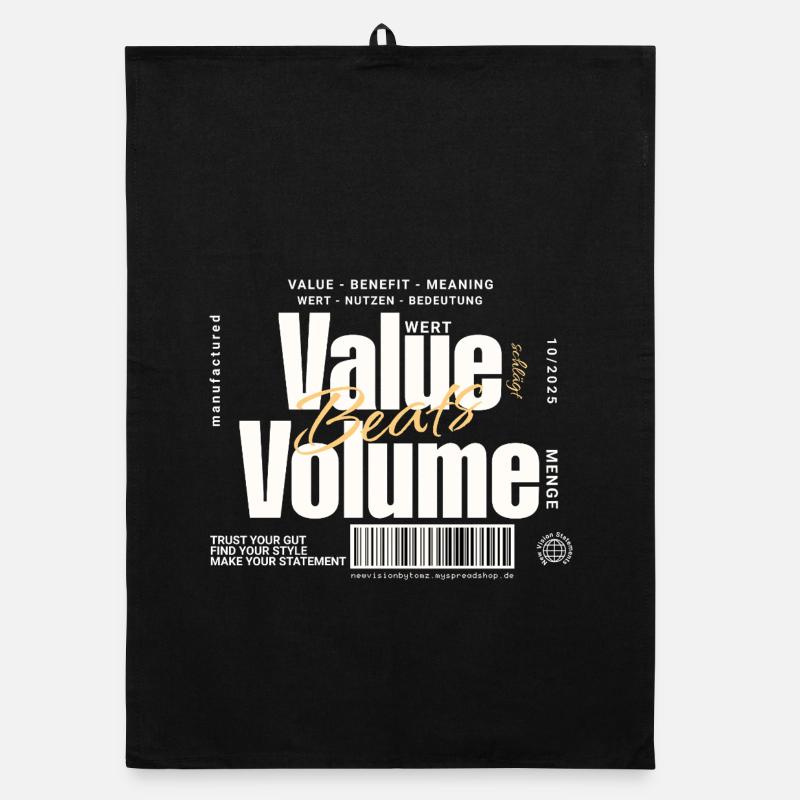 Valeur l’emporte sur le volume – Design de déclaration (foncé) Torchon bio