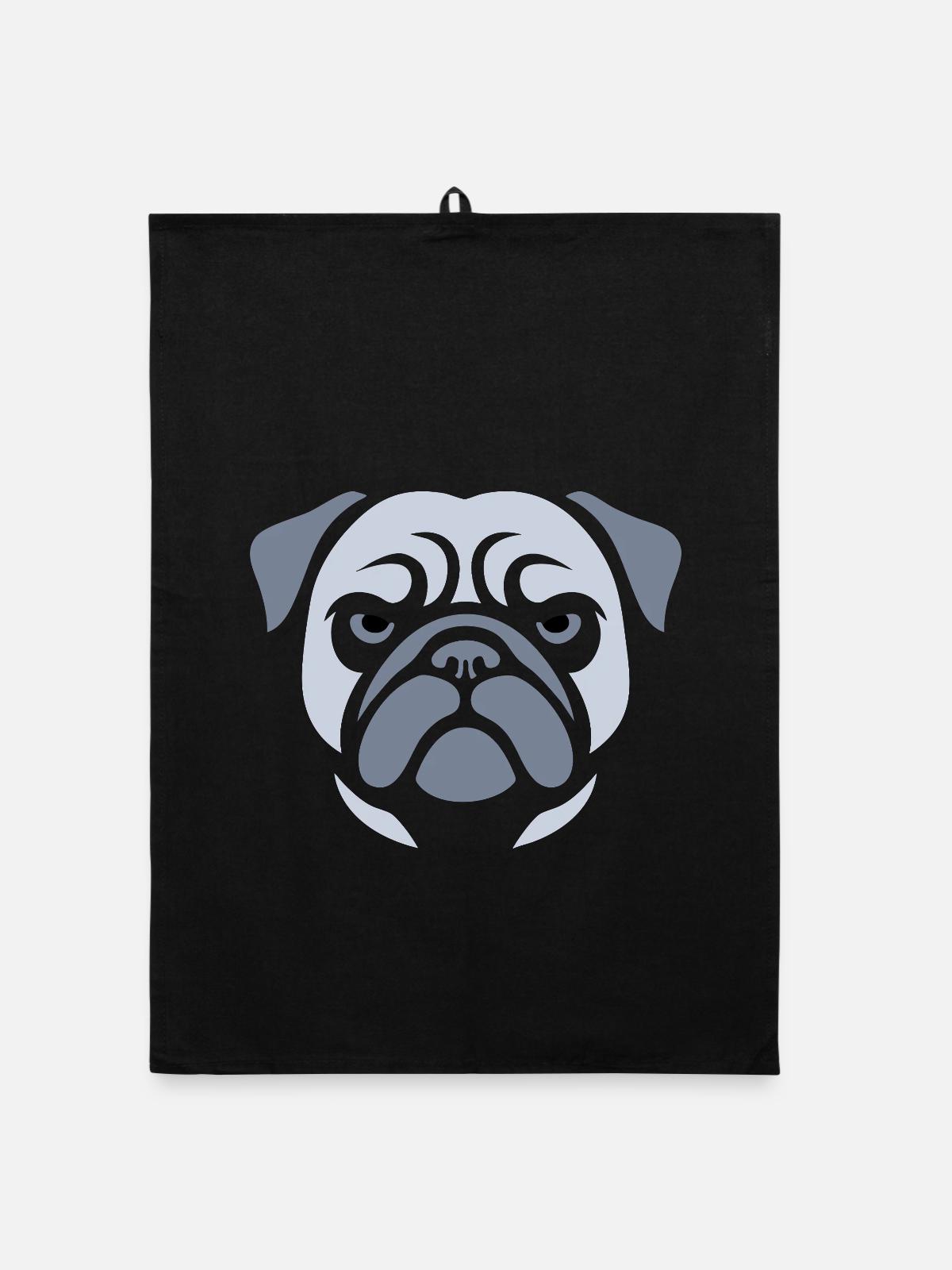 Mops , Hundekopf - Organic Geschirrtuch - Schwarz - Vorne