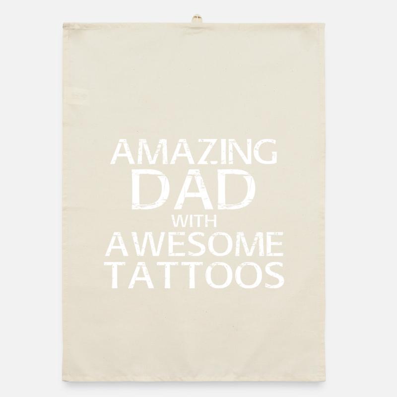 Inked And Awesome Tattooed Dad Funny Father Gift Organic dish towel
