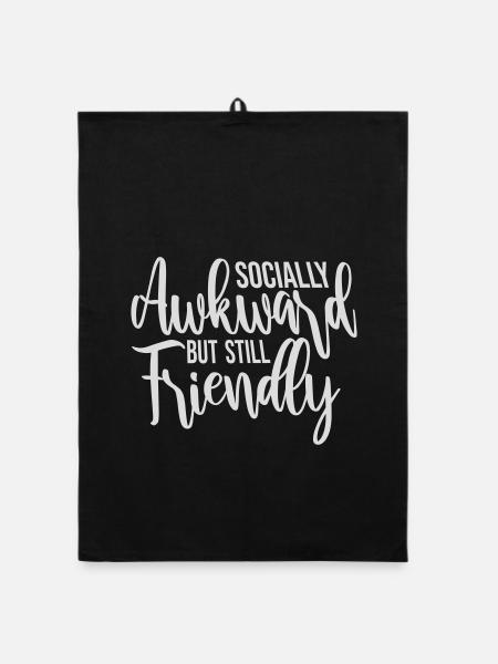 Socially Awkward But Still Friendly Lustig Spruch - Organic Geschirrtuch - Schwarz - Vorne