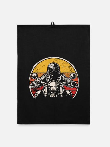 Retro motorcyclist in sunset - Organic dish towel - black - Front
