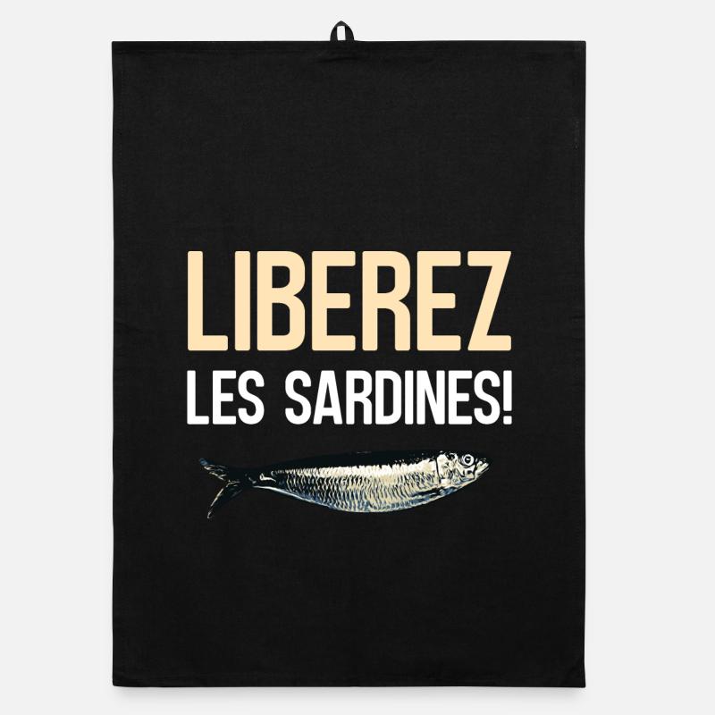 Liberez les sardines - Torchon bio - noir