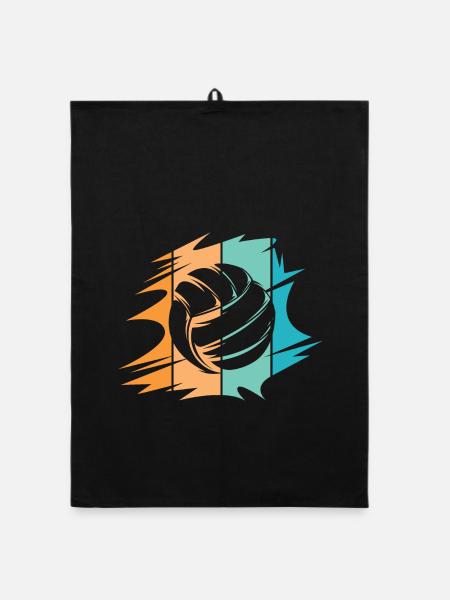Rétro abstrait volley-ball vintage design plage - Torchon bio - noir - Devant