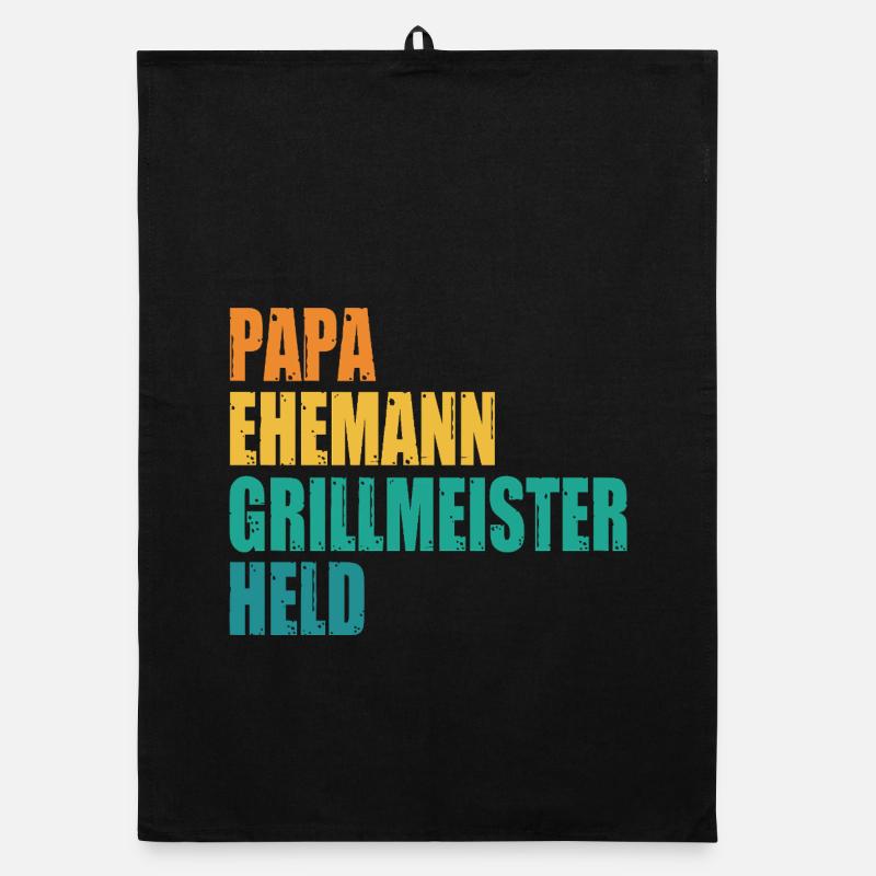 Papa Ehemann Grillmeister Held - Organic Geschirrtuch - Schwarz
