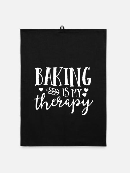 Backen ist meine Therapie - Organic Geschirrtuch - Schwarz - Vorne