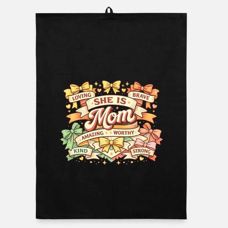 Sie ist Mama Retro Bänder & Schleifen | Mama-Geschenk Organic Geschirrtuch