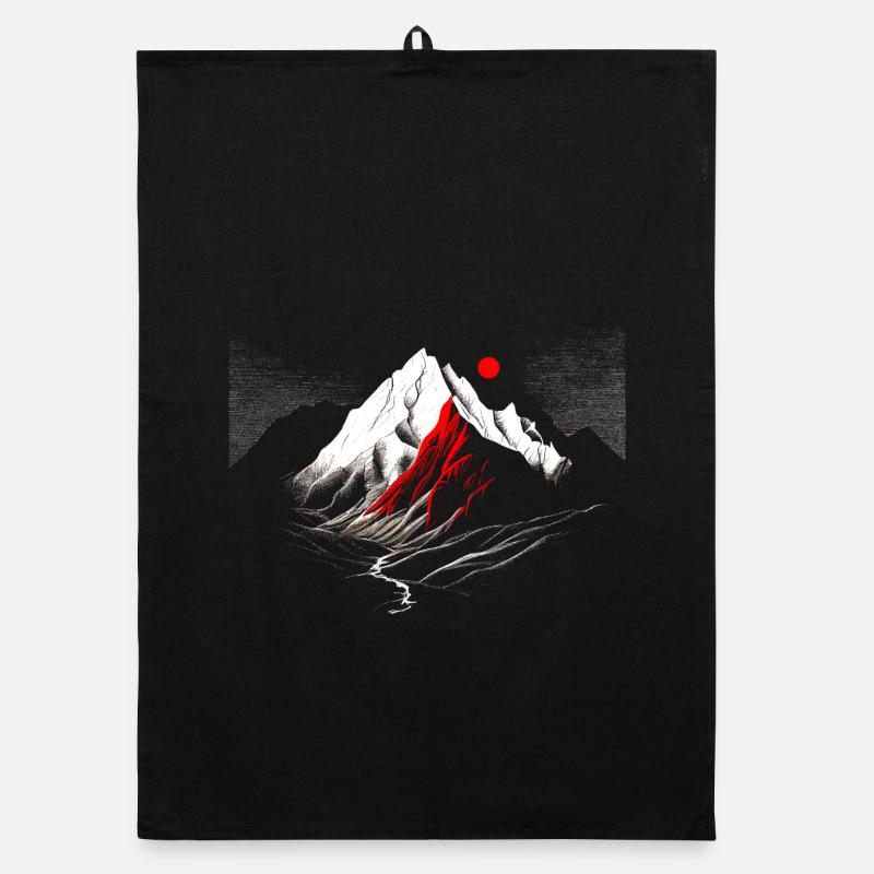 Mountains with moon and red details - minimalism Organic dish towel