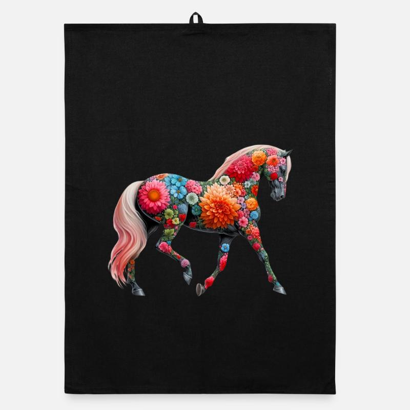 Cheval décoré de fleurs Torchon bio