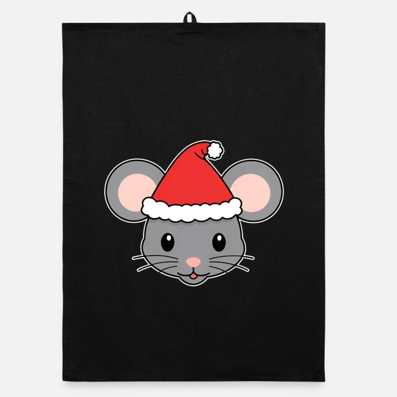 Christmas Mouse with Santa Hat Organic dish towel