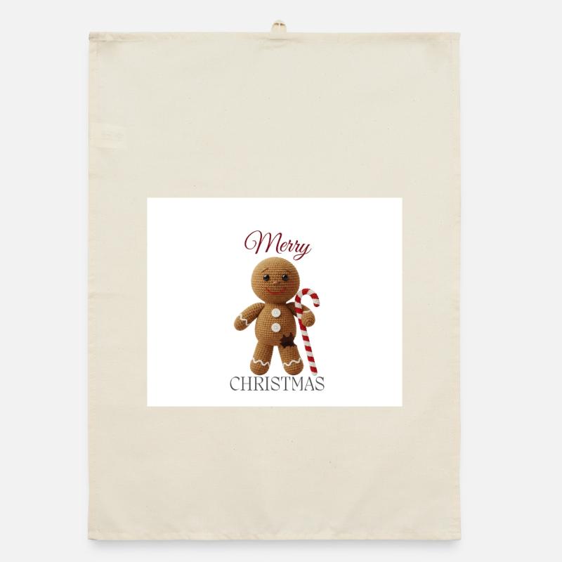 Gingerbread man with candy cane Organic dish towel