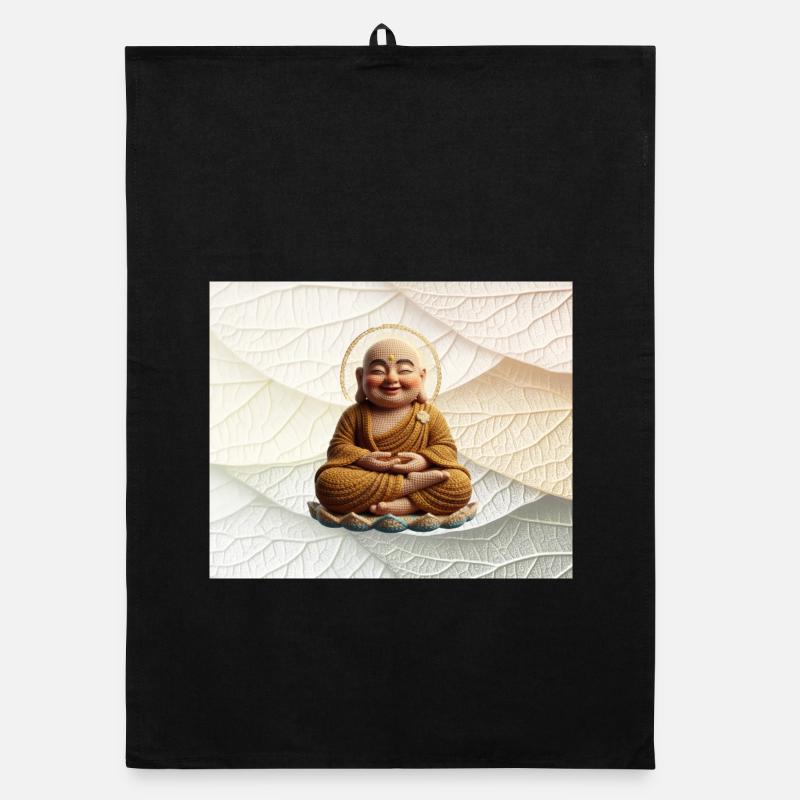 Buddha auf Blattmuster - Organic Geschirrtuch - Schwarz