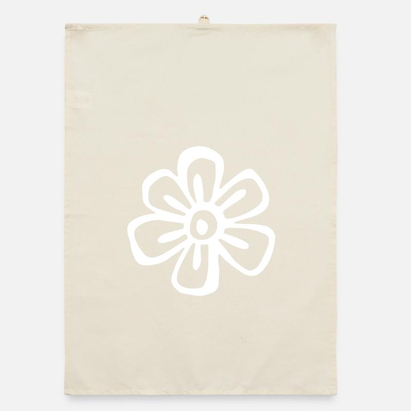 Une fleur blanche avec des traits larges. Torchon bio