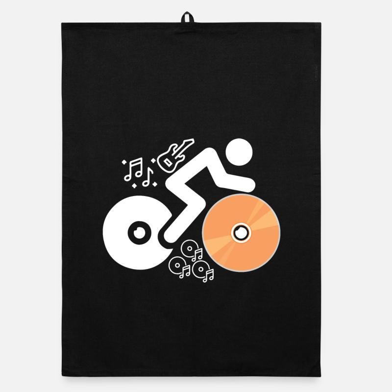 DJ Figure with Records and Musical Notes Organic dish towel