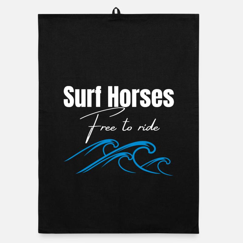 Chevaux de surf gratuits pour chevaucher les vagues - Torchon bio - noir
