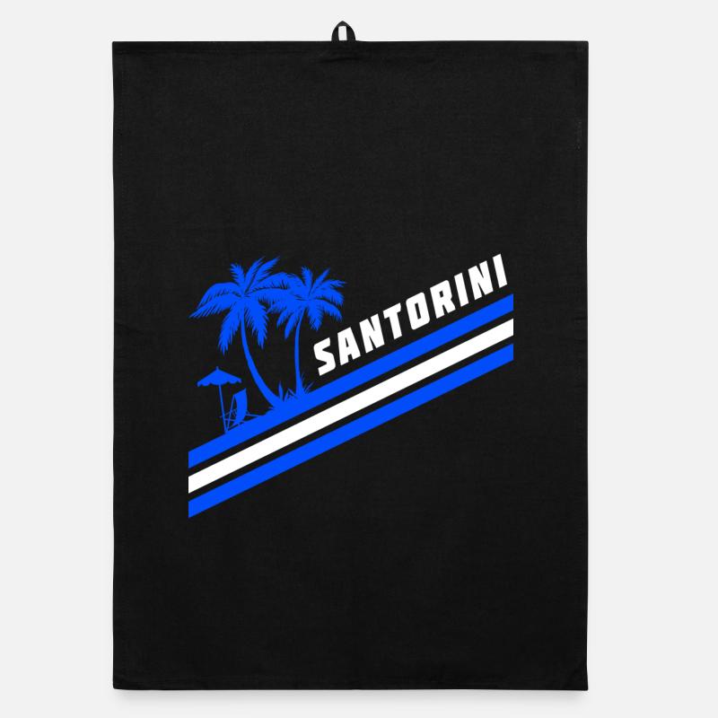 Santorini Greece flag palm trees Organic dish towel