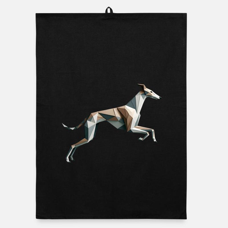 Hound Dog Running Origami Geometric 3D Organic dish towel