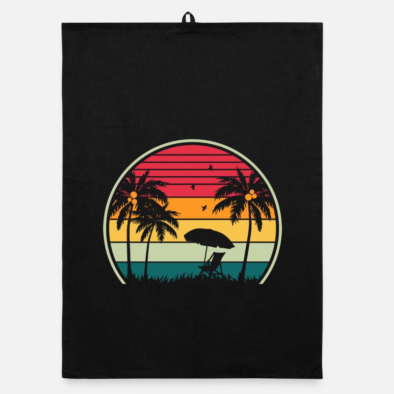 Retro Beach Sunset Organic Geschirrtuch