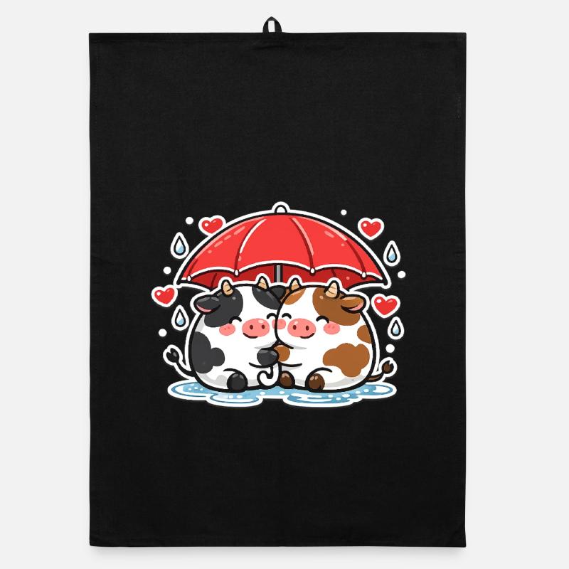 Cow duo under umbrella Organic dish towel