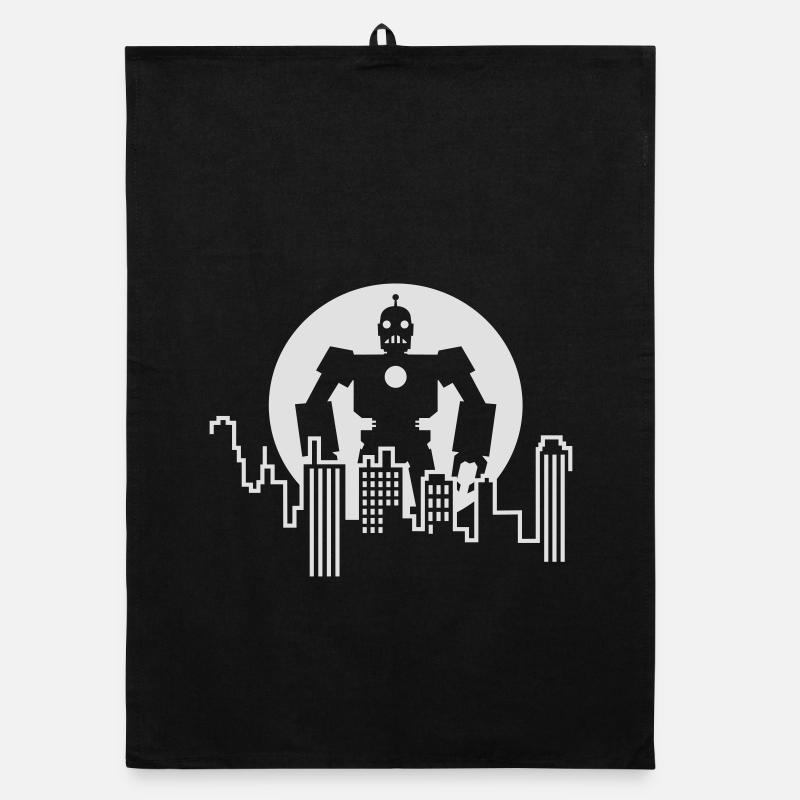 Robot Skyline – Sci-Fi Android Silhouette Shirt - Organic Geschirrtuch - Schwarz