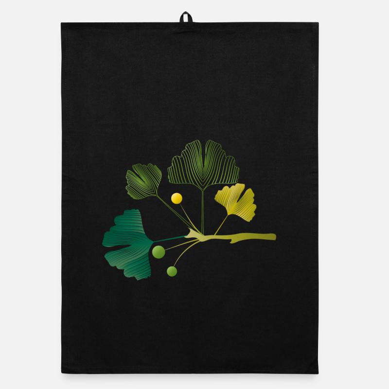 Branche de ginkgo faite de lignes de feuilles dans des tons verts doux Torchon bio