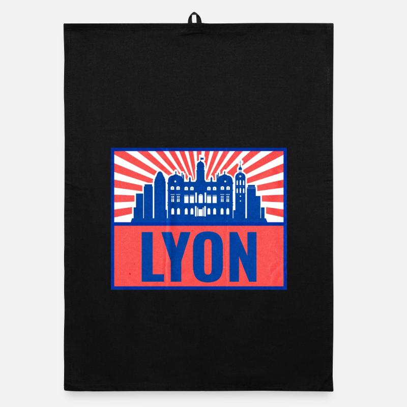 Lyon Skyline BlueRed Rétro Torchon bio