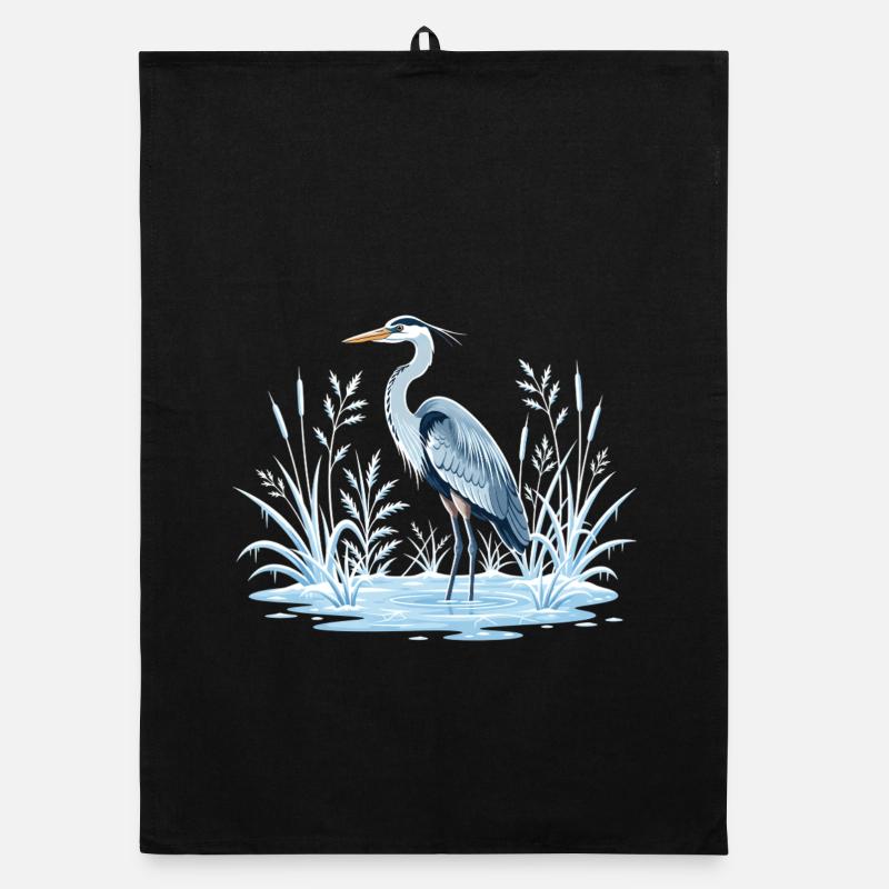 Gray Heron in Winter Landscape Organic dish towel