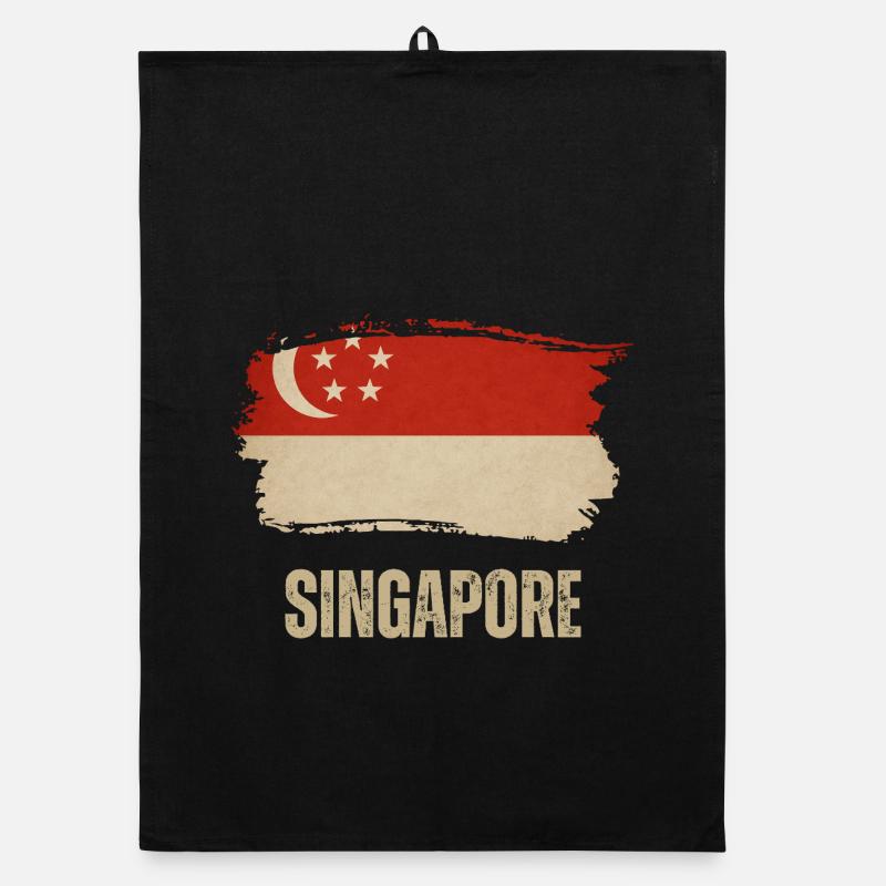 Drapeau grunge de Singapour, j’adore Singapour Torchon bio