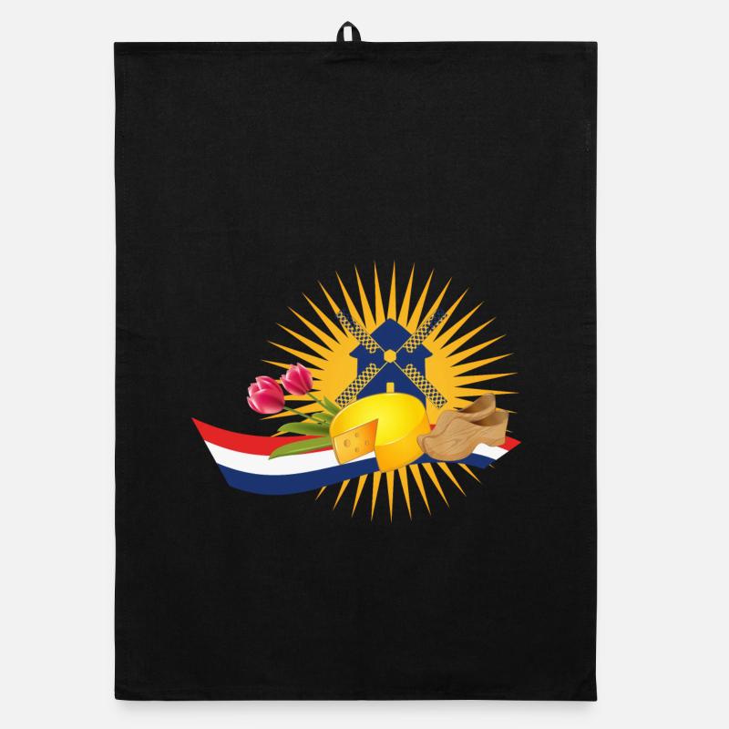 Windmühle mit Tulpen ,Clogs und holländischen Käse Organic Geschirrtuch