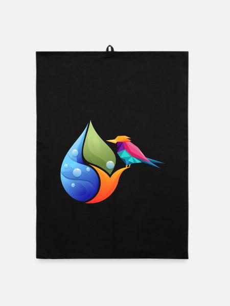 Geometric Hummingbird Over Color Sheet - Organic dish towel - black - Front